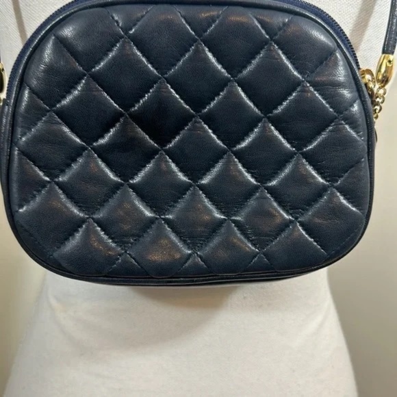 Judith Leiber Small Classic Navy Quilted Leather Crossbody Bag - Picture 5 of 11